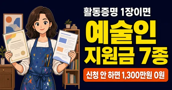예술인 지원금 7가지, 활동증명 1번에 300만원·700만원·산재까지 풀린다