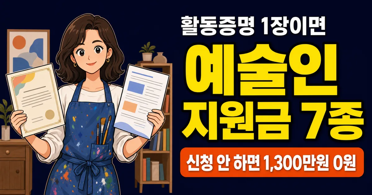 예술인 지원금 7가지, 활동증명 1번에 300만원·700만원·산재까지 풀린다