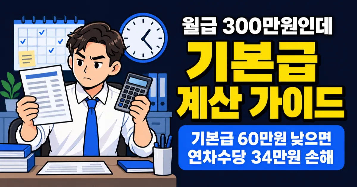 기본급 계산, 같은 월급 300만원인데 연차수당이 34만원 덜 나온다고?