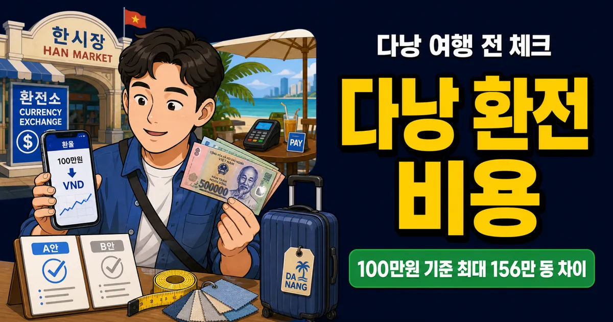 다낭 환전 비용, 100만원이면 156만 동 차이?