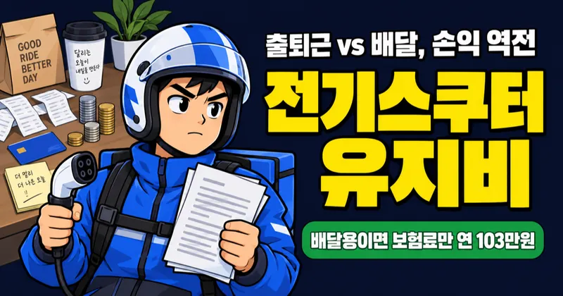 전기스쿠터 유지비, 전력량요금 연 4만원인데 보험료는 18만–103만원? 출퇴근·배달 비교