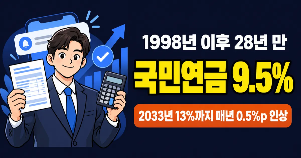 국민연금 보험료율 9.5%, 월 7,500원 더? 2033년엔 6만원 더 빠집니다