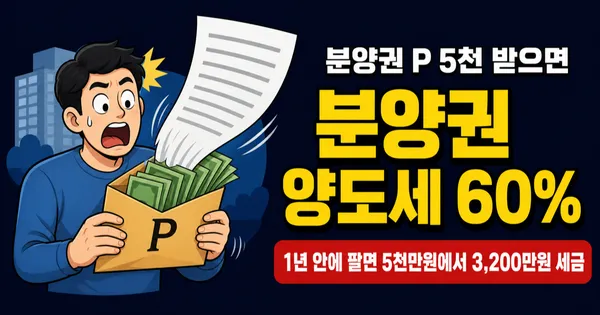 분양권 양도소득세, 1년만 보유해도 60% 세율? 5천 P 받으면 3천 토해냅니다