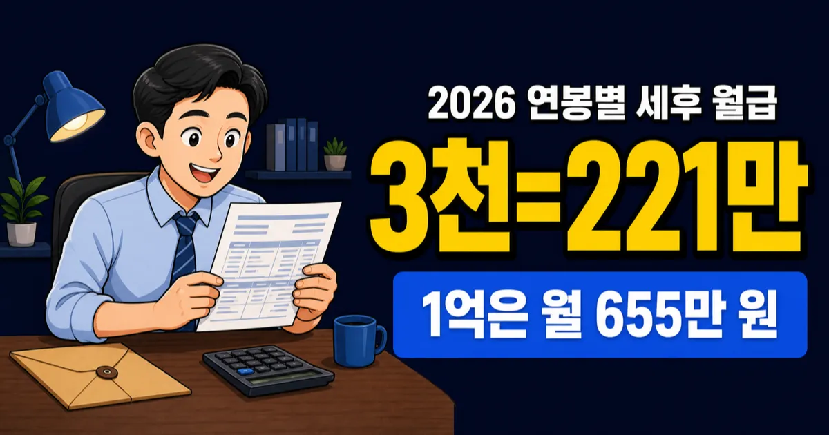 연봉 실수령액 2026, 3천이면 월 221만 원 — 1억은 얼마?