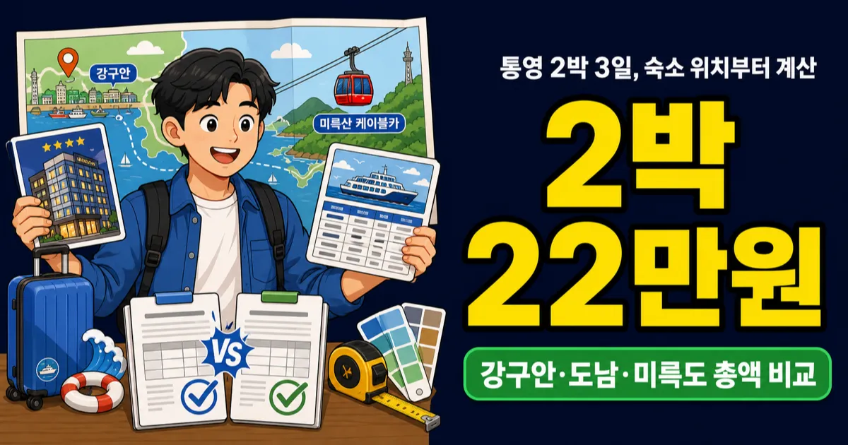 통영숙소 2박 22만원, 강구안 잡으면 이동비도 아낄까?