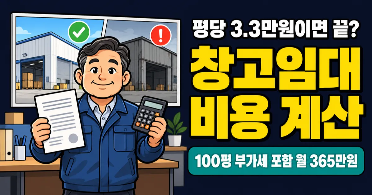 창고임대 평당 3.3만원, 100평이면 월 332만원일까 365만원일까?